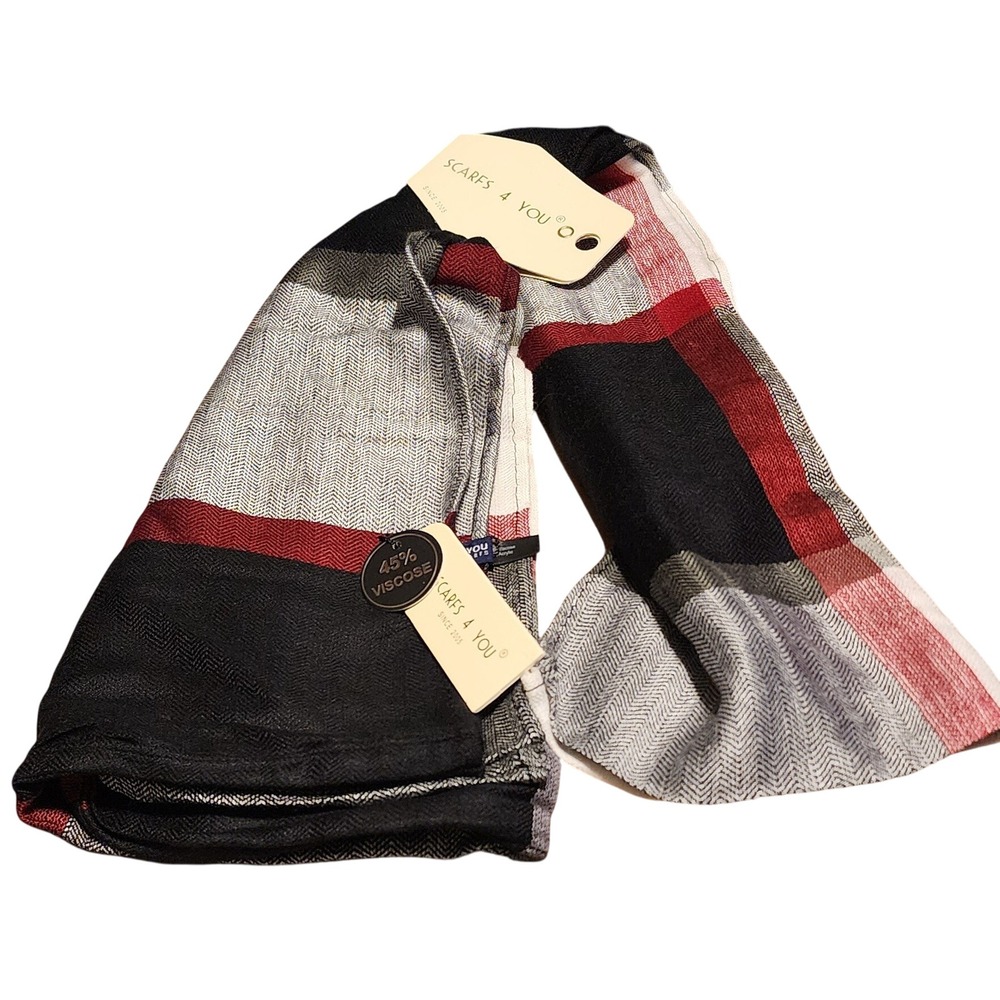 Scarfs 4 You Plaid Viscose Blend Scarf Black Red Gray White Oversized